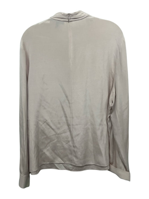 St John Size 14 Khaki Beige Silk Blend Rhinestone Drape Front Button Cuff Top Khaki Beige / 14