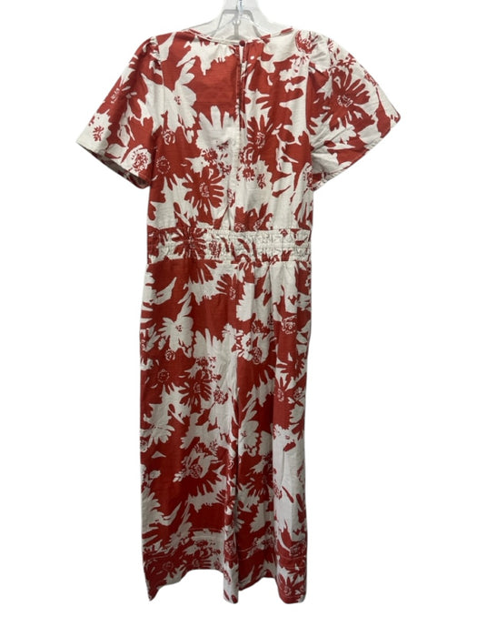 Anthropologie Size M Orange & cream Cotton Blend V Neck Short Sleeve Jumpsuit Orange & cream / M