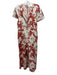 Anthropologie Size M Orange & cream Cotton Blend V Neck Short Sleeve Jumpsuit Orange & cream / M