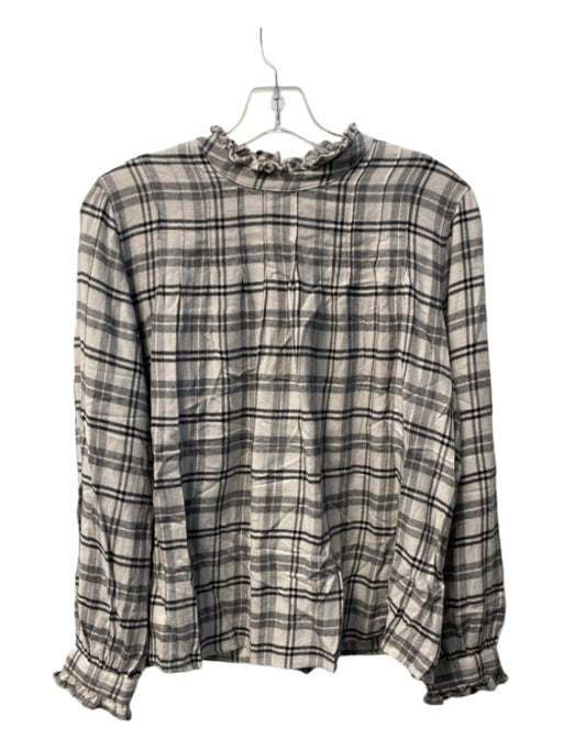 Rails Size M Cream & Black Rayon Blend Round Neck Long Sleeve Keyhole plaid Top Cream & Black / M