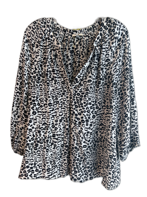 Joie Size M Black & Gray Print Silk V Neck Long Sleeve Lips Top Black & Gray Print / M