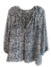 Joie Size M Black & Gray Print Silk V Neck Long Sleeve Lips Top Black & Gray Print / M