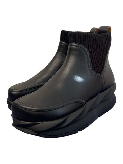 4CCCCEES Shoe Size 38 Black Leather Stretch Panel Round square toe Boots Black / 38