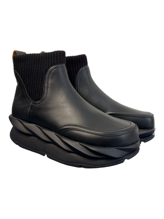 4CCCCEES Shoe Size 38 Black Leather Stretch Panel Round square toe Boots Black / 38