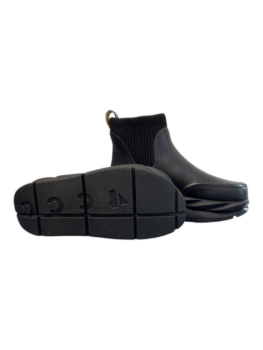 4CCCCEES Shoe Size 38 Black Leather Stretch Panel Round square toe Boots Black / 38