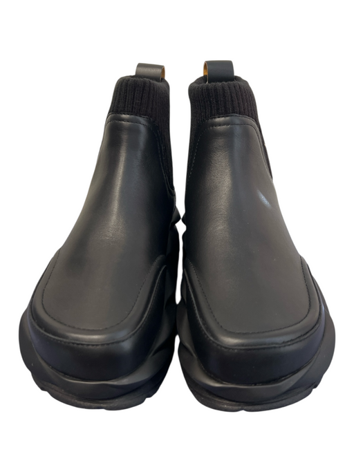 4CCCCEES Shoe Size 38 Black Leather Stretch Panel Round square toe Boots Black / 38