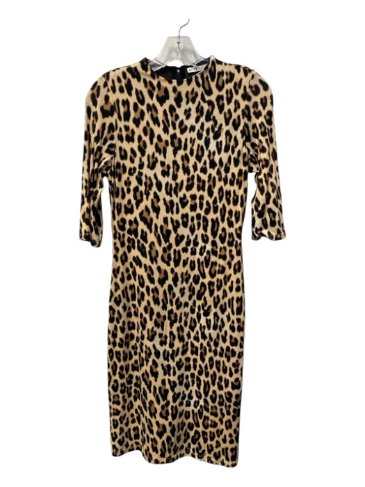 Alice + Olivia Size Est S Tan & Black Print Viscose Blend Round Neck Midi Dress Tan & Black Print / Est S