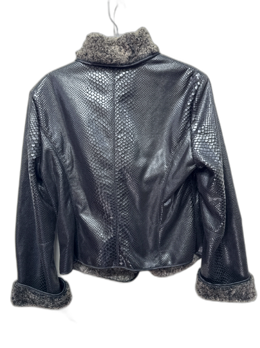 Armani Collezioni Size 8 Black & Gray Leather Faux Fur Lining Asymmetric Jacket Black & Gray / 8