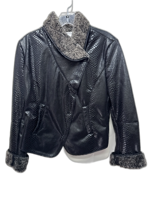 Armani Collezioni Size 8 Black & Gray Leather Faux Fur Lining Asymmetric Jacket Black & Gray / 8