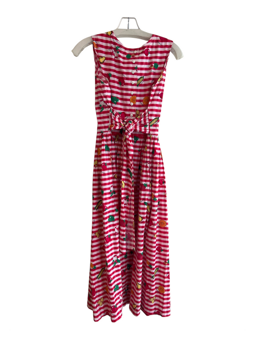 The Eagle's Eye Size S Red Cotton Sleeveless Gingham Fruit Print Tie Back Dress Red / S
