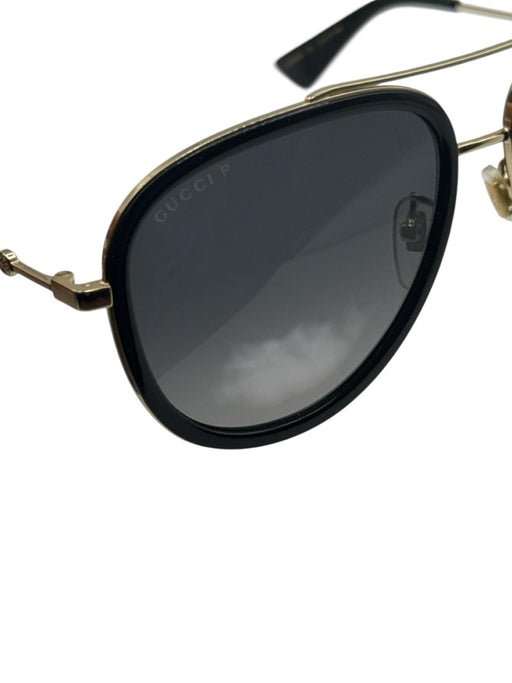 Gucci Black Acetate & Metal Polarized Gold Hardware Aviator Sunglasses Black