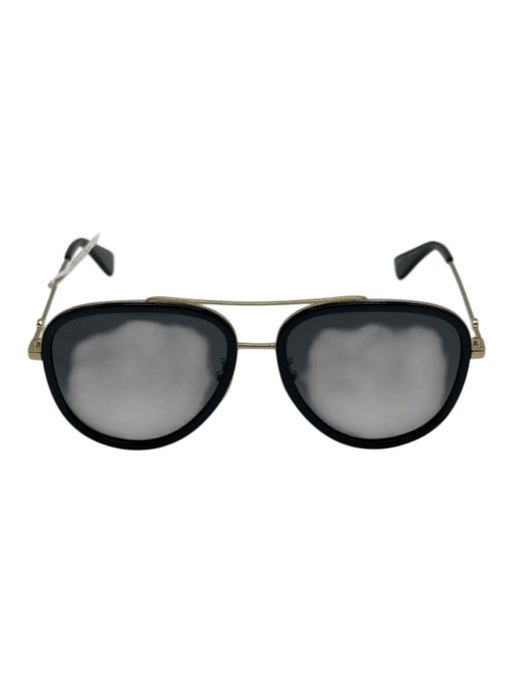 Gucci Black Acetate & Metal Polarized Gold Hardware Aviator Sunglasses Black