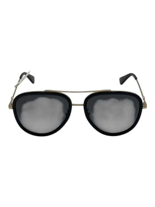 Gucci Black Acetate & Metal Polarized Gold Hardware Aviator Sunglasses Black