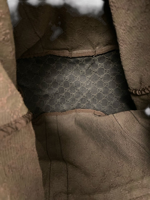 Gucci Dark Brown Cotton Canvas Guccissima Zip Top Two Handle Tote Bag Dark Brown / Large
