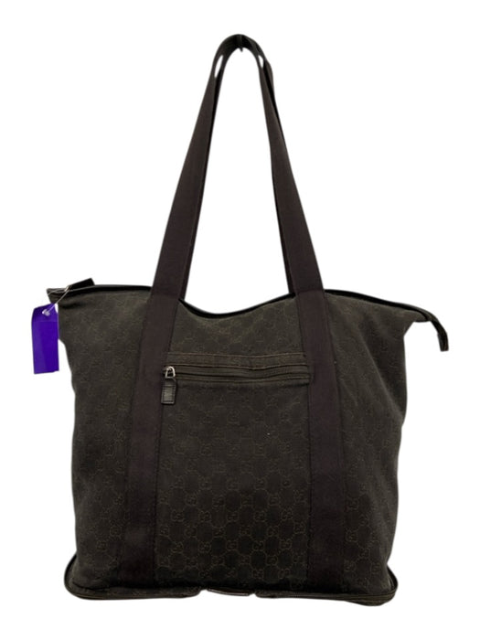 Gucci Dark Brown Cotton Canvas Guccissima Zip Top Two Handle Tote Bag Dark Brown / Large