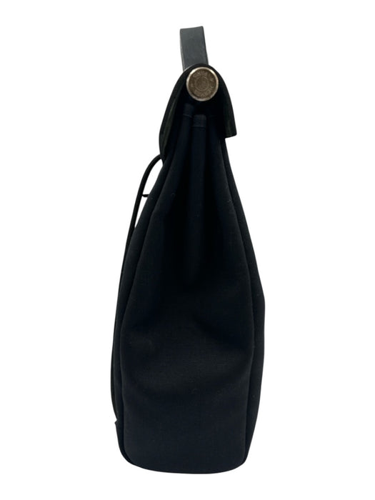 Hermes Black Canvas & Leather Silver Hardware Backpack Top Handle Bag Black / Medium