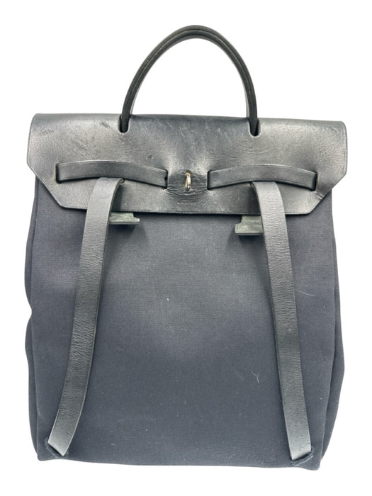 Hermes Black Canvas & Leather Silver Hardware Backpack Top Handle Bag Black / Medium