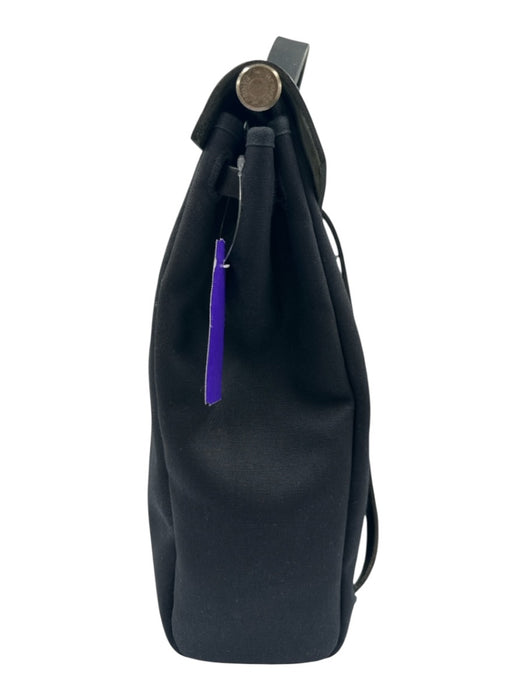 Hermes Black Canvas & Leather Silver Hardware Backpack Top Handle Bag Black / Medium