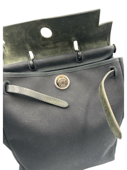 Hermes Black Canvas & Leather Silver Hardware Backpack Top Handle Bag Black / Medium