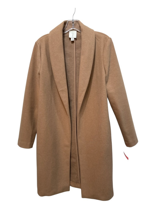 Joie Size S Camel Brown Wool Blend Felted Open Front Lapel Knee length Coat Camel Brown / S