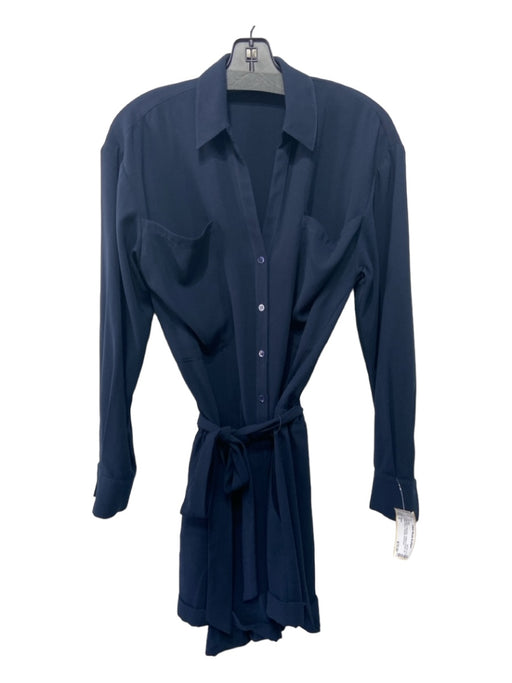 Frame Size S Navy Blue Polyester Collared Button Up Long Sleeve Pockets Romper Navy Blue / S