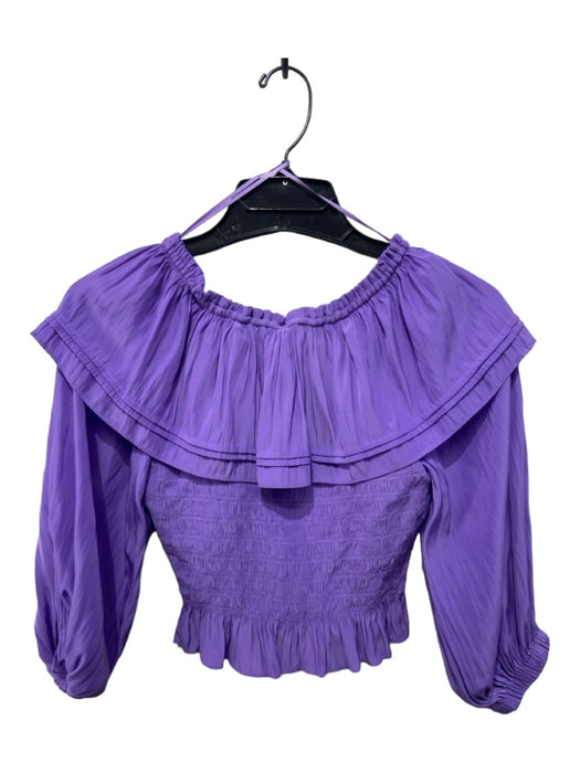 Ramy Brook Size XS Purple Polyester Off Shoulder Long Sleeve Smocked Top Purple / XS