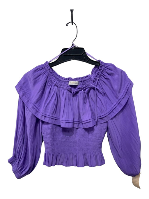 Ramy Brook Size XS Purple Polyester Off Shoulder Long Sleeve Smocked Top Purple / XS