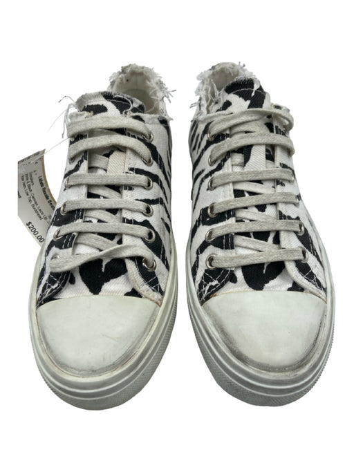 Saint Laurent Shoe Size 35 White & Black Canvas Lace Up Zebra Raw Hem Sneakers White & Black / 35
