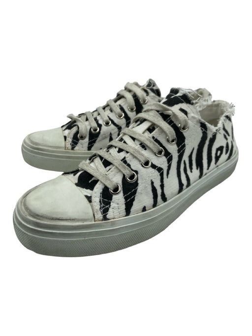 Saint Laurent Shoe Size 35 White & Black Canvas Lace Up Zebra Raw Hem Sneakers White & Black / 35