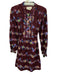 By Anthropologie Size M Burgundy Red, Blue, Multi Cotton Long puff sleeve Dress Burgundy Red, Blue, Multi / M