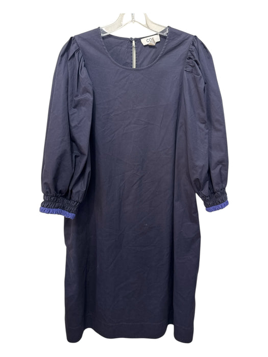 COS Size 12 Navy Blue Cotton Long Balloon Sleeve Solid Keyhole Back Maxi Dress Navy Blue / 12