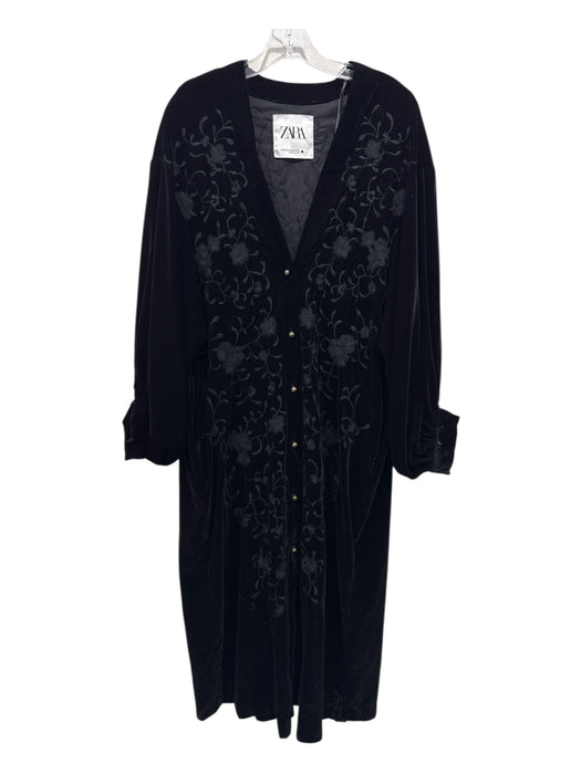 Zara Size XS Black Polyester Velvet Button Front Puff Sleeves Dress Black / XS