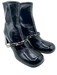 Miu Miu Shoe Size 37.5 Black Leather Crinkle Chain Detail Block Heel Booties Black / 37.5