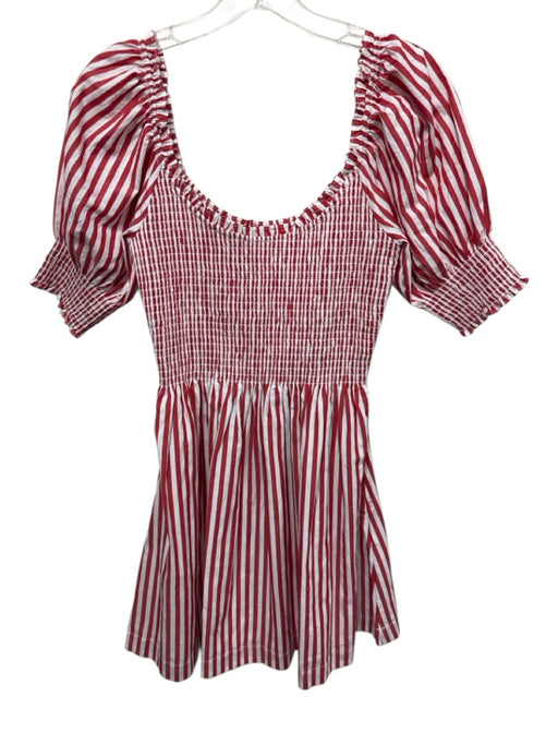Hill House Size XS Red & White Cotton Stripe smocked Short Balloon Sleeve Dress Red & White / XS