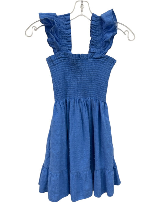 Hill House Size XS Blue Cotton Elastic top Ruffle Straps Swiss Dot Tiered Dress Blue / XS