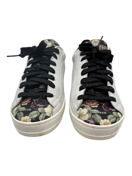 P448 Shoe Size 38 White & Multi Leather Lace Up Snake Embossed Sneakers White & Multi / 38