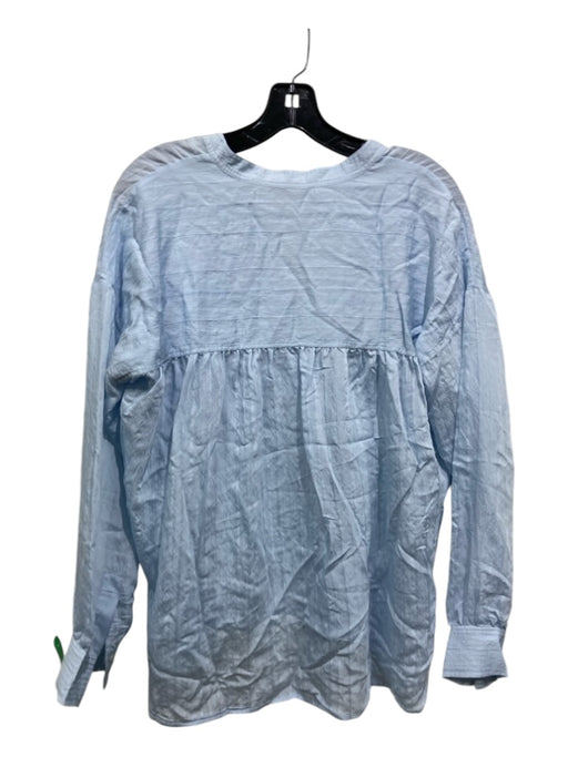 Vince Size M Light Blue Cotton & Silk Vertical Stripes V Neck Long Sleeve Top Light Blue / M