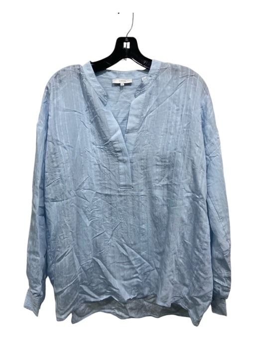 Vince Size M Light Blue Cotton & Silk Vertical Stripes V Neck Long Sleeve Top Light Blue / M