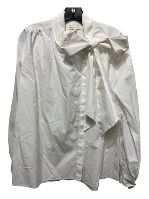 Ann Mashburn Size S White Button Down Tie Neck Long Balloon Sleeve Top White / S