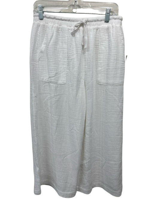 Splendid Size S White Cotton Crinkle Drawstring Waist Wide Leg Cropped Pants White / S