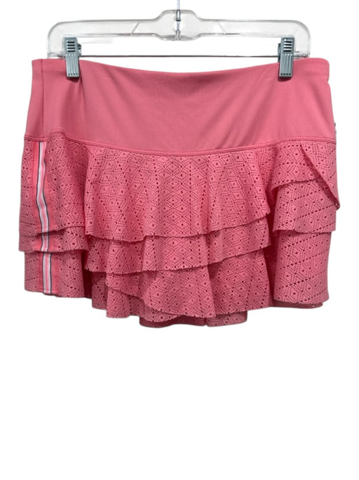 Lucky In Love Size L Coral Pink Polyester Blend Lace Ruffle Side Stripes Skirt Coral Pink / L