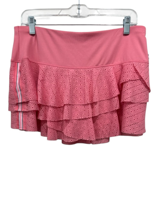 Lucky In Love Size L Coral Pink Polyester Blend Lace Ruffle Side Stripes Skirt Coral Pink / L