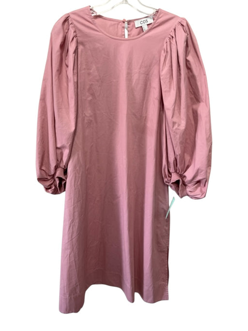 COS Size M Dusty Pink Cotton Puff Sleeves Gathered Shoulder Round Neck Dress Dusty Pink / M
