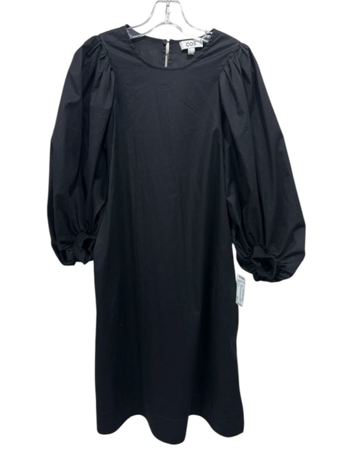 COS Size S / 6 Black Cotton Puff Sleeves Gathered Shoulder Round Neck Dress Black / S / 6