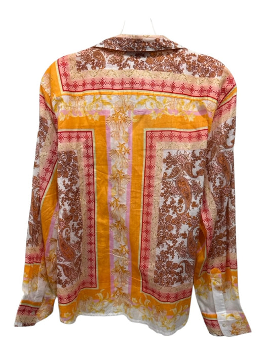 Calypso St. Barth Size L Orange, Pink & Multi Cotton Paisley Print Collar Top Orange, Pink & Multi / L