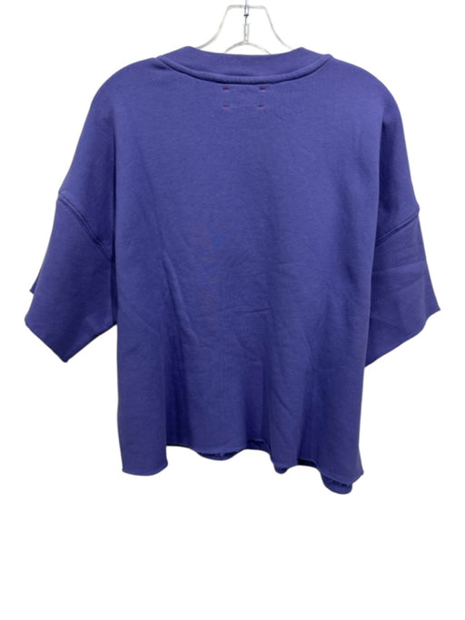 XiRENA Size M Violet Purple Cotton Short Sleeve Crew Neck Raw Hem Sweatshirt Top Violet Purple / M