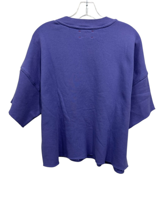 XiRENA Size M Violet Purple Cotton Short Sleeve Crew Neck Raw Hem Sweatshirt Top Violet Purple / M
