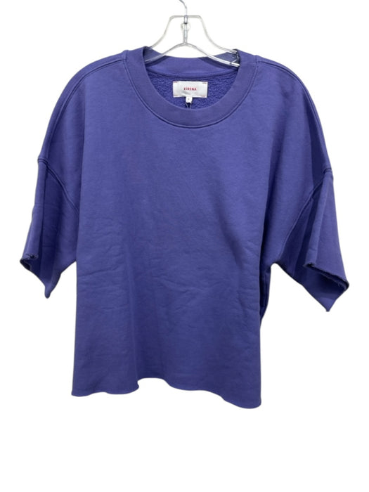 XiRENA Size M Violet Purple Cotton Short Sleeve Crew Neck Raw Hem Sweatshirt Top Violet Purple / M