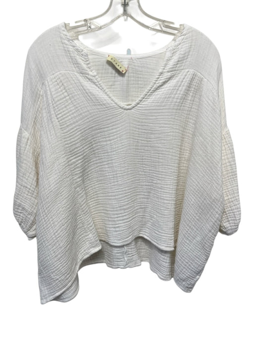 Stark X Size S White Cotton Crinkle Short Puff Sleeve V Neck Oversize Top White / S