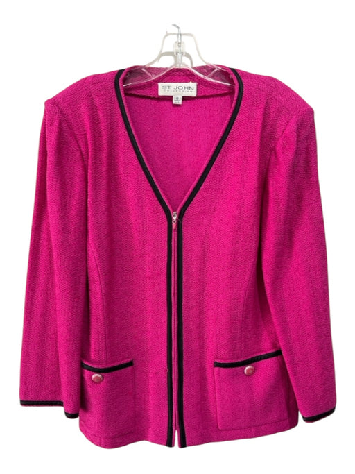 St John Collection Size 10 Pink & Black Wool Blend Zip Shoulder Pads Jacket Pink & Black / 10